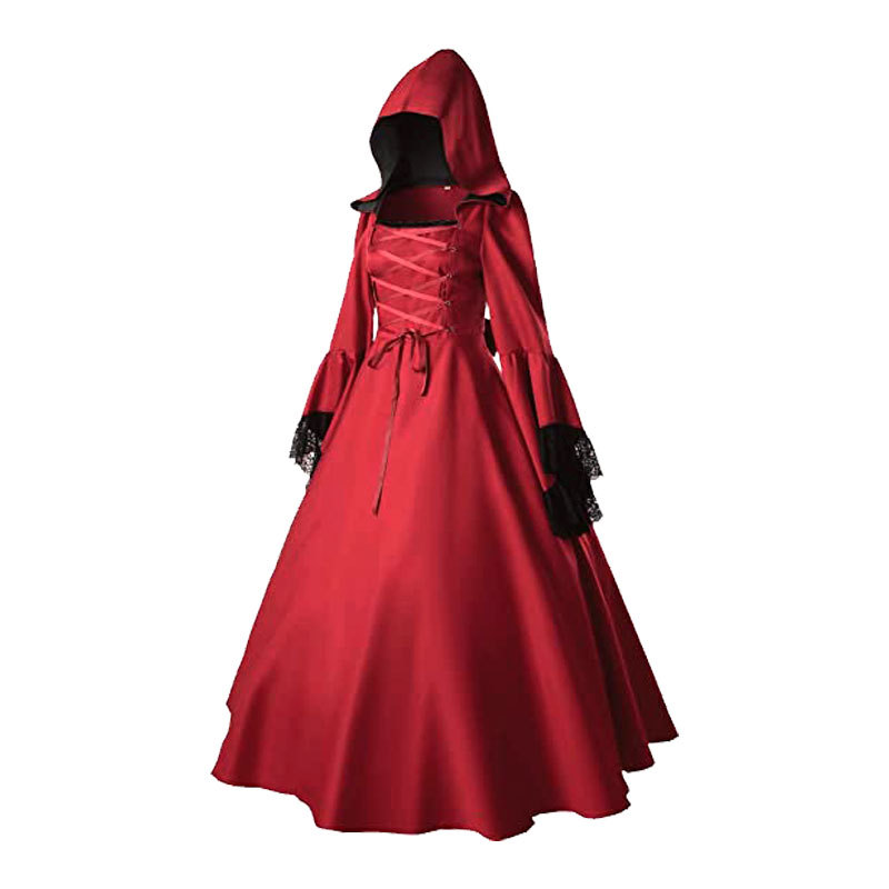 Abito Medievale Gotico Donna Con Fiocco E Maniche A Campana – Vintage Per Feste E Cosplay