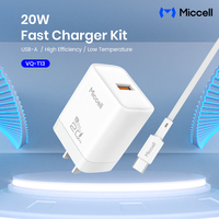 Chargeur rapide de type C Miccell, vente en gros, chargeur de téléphone USB C 20W, chargeur mural universel pour iPhone, adaptateur de charge rapide pour téléphone