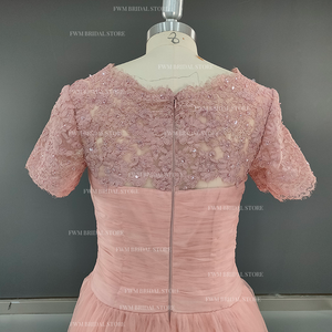 Élégantes robes <span class=keywords><strong>de</strong></span> <span class=keywords><strong>mère</strong></span> <span class=keywords><strong>de</strong></span> <span class=keywords><strong>la</strong></span> <span class=keywords><strong>mariée</strong></span> pour les mariages dentelle manches courtes fermeture éclair dos bal tenue <span class=keywords><strong>de</strong></span> soirée longue tulle une ligne robes <span class=keywords><strong>de</strong></span> soirée - Product Image 5