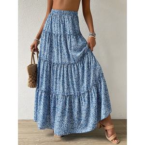 Jupe plissée ample à imprimé floral fendue pour femme, style A-line, printemps-automne, qualité supérieure, vente en gros, pour le bureau - Product Image 5
