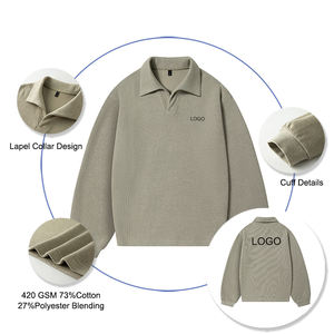 Felpe Pesanti in Misto Cotone e Poliestere 420gsm <span class=keywords><strong>con</strong></span> Colletto a Risvolto e Maniche Lunghe, <span class=keywords><strong>Polo</strong></span> Unisex Traspiranti - Product Image 2