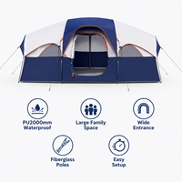 Carpa de Camping Familiar Grande para 8-12 Personas, Impermeable, Tipo Cabaña, Poliéster 190T, para Exteriores, 4 Estaciones, para Senderismo y Fiestas, OEM ODM