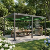 Grand pavillon extérieur robuste en aluminium avec commande manuelle, à double toit à lamelles, éclairage intégré, résistant aux intempéries, idéal pour café