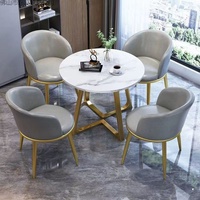 Ensemble table et chaises de salle à manger en marbre de style italien, 4 places, écologique, durable, pour cafés, salons de thé, bureaux de réception