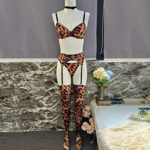 Ensemble de lingerie sexy pour femmes, soutien-gorge et culotte, babydoll, soutien-gorge à armatures, push-up, porte-jarretelles, ensemble de lingerie 5 pièces, imprimé léopard, lingerie pour femmes - Product Image 6