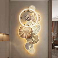 Art Mural Lumineux LED Moderne Luxe, Poisson Géométrique Abstrait, Décoration de Salon Simple, Style Art Déco, Horloge à Motif Nature Morte
