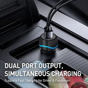 Chargeur de voiture double port 60W style fibre de carbone USB C PD 30W QC3.0 Charge rapide Adaptateur allume-cigare Chargeur de voiture - Product Image 3
