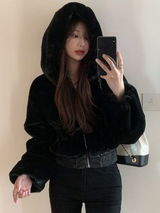 เสื้อโค้ทขนกระต่ายเทียมแบบสั้นของผู้ชายสำหรับฤดูหนาวเสื้อสเวตเชิ้ตมีฮู้ดผ้ากำมะหยี่หนาสำหรับตัวเล็ก2025 - Product Image 4