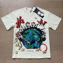 เสื้อยืดแขนสั้นแฟชั่นลำลองผู้ชาย ผ้าฝ้าย 100% 260 กรัม พิมพ์ลายดาวนรกสไตล์วินเทจสวยงาม แบบถัก - Product Image 3