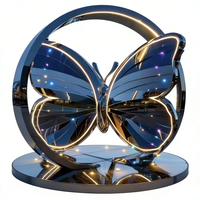 Sculpture de papillon personnalisée en acier inoxydable 304, éclairage LED blanc chaud à intensité variable, finition miroir, pour places commerciales
