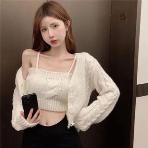 2024 Spring Women Long Sleeve Sweater <strong>Cardigan</strong> and Short Singlet Sweater <strong>Twin</strong> <strong>Set</strong> - Product Image 5