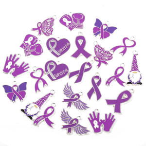 ริบบิ้นสีม่วงเสน่ห์มะเร็งเต้านมเสน่ห์มะเร็งโลหะผสมการรับรู้ความหวังความศรัทธาจี้รูปหัวใจผีเสื้อสำหรับการทำเครื่องประดับ - Product Image 3