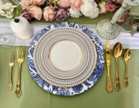 Nouveau produit rond de 13 pouces, ensemble d'assiettes à dîner bleues, vaisselle pour dîner, mariages, vente en gros, plaque de recharge de style antique