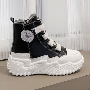 Casual Canvas Shoe Style <strong>Leather</strong> High Top <strong>Boots</strong> Thick Soles Lace Style <strong>Leather</strong> <strong>Boots</strong> Women - Product Image 1