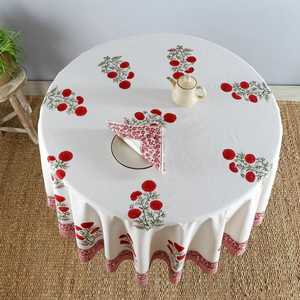Nappe ronde en coton PRABHAVA avec imprimé Paisley, style moderne, faite à la main, personnalisable, lavable, pour les fêtes - Product Image 1