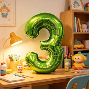 Palloncino in lamina metallica Party Love numero 3 verde 100 cm decorazione compleanno - Product Image 3