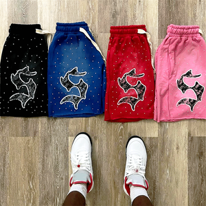 Tùy Chỉnh Rhinestone Màn Hình In Logo Túi Axit Rửa Cổ Điển Đầu Gối Chiều Dài Hip Hop Người Đàn Ông Của Mồ Hôi Bông Pháp Chạy Bộ Quần <span class=keywords><strong>Short</strong></span> - Product Image 2
