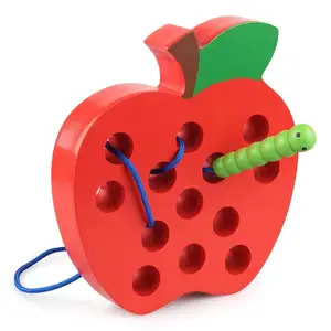 De Madera de cordones de Apple roscado juguetes de madera rompecabezas de juego de Aprendizaje Temprano habilidades de Motor finas avión coche educativo regalo