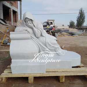 Mármol Blanco tallado vida tamaño llorando Mary yacía en lápida estatua - Product Image 1