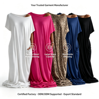 Robe longue ample VELAN personnalisée avec logo, blanche, épaules dénudées, manches chauve-souris courtes, grande taille, pour femme