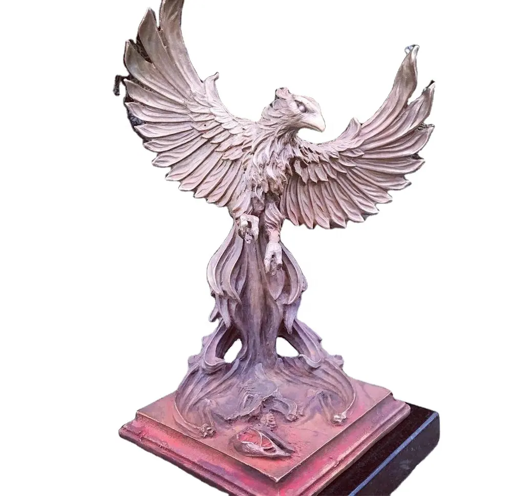 Escultura de estatua de ave fénix de bronce fundido de metal de tamaño real