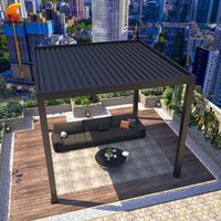 Pergola de jardin bioclimatique de luxe en aluminium, imperméable, motorisée, avec accessoires LED en option, revêtement poudré, nature