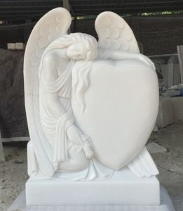 Надгробие из белого мрамора ручной работы с изображением ангела — индивидуальный надгробный надпис и портрет - Product Image 5