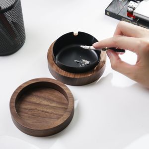 Cendrier rond en bois massif avec couvercle - Product Image 3