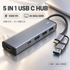 Hub USB C 5 en 1, 100W PD, 4K 60Hz, adaptateur multiport USB 3.0 Type C pour ordinateur portable MacBook, vente en gros OEM - Product Image 1