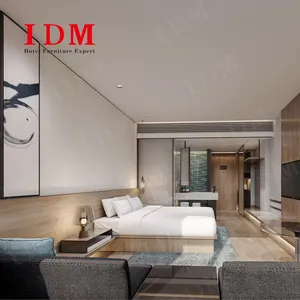 Juego de muebles de Hotel de madera de diseño moderno personalizado profesional, muebles de dormitorio de vestíbulo de habitación de Hotel de lujo de 5 estrellas con diseño gratuito