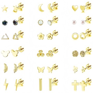 Minimalist Stainless Steel Geometric Stud <b>Earrings</b> Gold Tone Ear Cartilage Studs Daily Wear 0.8x6mm - Product Image 1