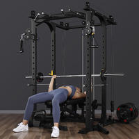 GOREGAIN Hyrox Équipement de Gymnastique en Acier Inoxydable, Machine de Musculation Multifonctionnelle Complète avec Barre et Rack Smith