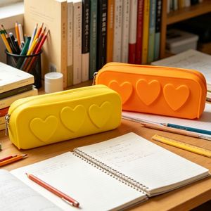 Fashionable <b>Silicone</b> <b>Waterproof</b> Pencil Bags Zipper Closure Heart Pattern Travel Cosmetics Large Logo Makeup Bag - Product Image 1