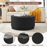 Table basse moderne en bois de bouleau à base cannelée avec rangement pliable et réglable-Noir pour salon Table basse pour petits espaces