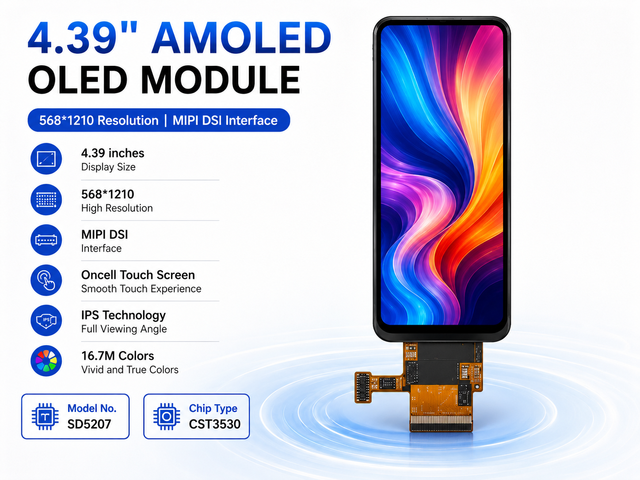 4.39 Inch AMOLED Display Module 568x1210 Touch Screen MIPI DSI High Resolution OLED Display for Embedded Systems