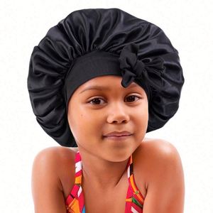 Custom Logo Children's Outdoor Sleep Bonnet with Elastic <b>Tie</b> Solid Color Night Hat Daily Wear Satin Four Seasons Use - Product Image 6