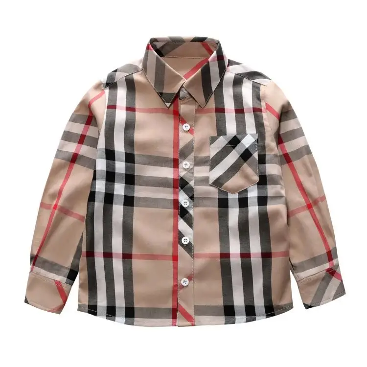 Boutique Kids casual check shirts 100%Cotton Plaid Kids Boy Long Sleeve Shirts with Pocket