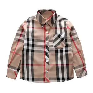 Boutique Kids Casual Check Shirts Baumwolle Plaid Kids Boy Langarm hemden mit Tasche