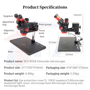 Microscopio Estéreo Trinocular YCS 6558X con Zoom de 6.5-58X 45 °   Inclinación de 360 grados °   Rotatorio para Reparación de Electrónica de PCB - Product Image 6