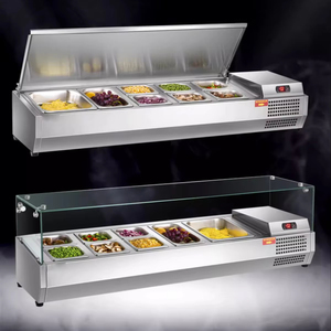 Exhibidor Refrigerado para Ensaladas de Frutas Comercial al por Mayor - Refrigerador de Ensaladas de Mostrador con Tapa de Vidrio para Preparación de Alimentos y Frescura - Product Image 1