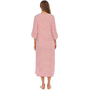 YB Large Size Loose Stripe Nightgowns Women's Long Homewear Nightdress Morning <strong>Dressing</strong> <strong>Gown</strong> <strong>with</strong> <strong>Zip</strong> Ladies House Robes Night - Product Image 4
