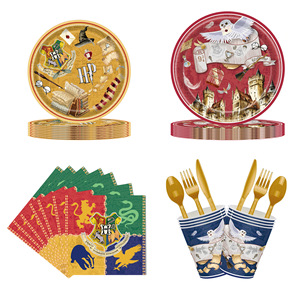 Ensemble de fournitures pour fête <span class=keywords><strong>Harry</strong></span> <span class=keywords><strong>Potter</strong></span>, assiettes en papier, serviettes, nappe, couverts, 60-80 pièces, décoration d'anniversaire, fête d'enfants - Product Image 2