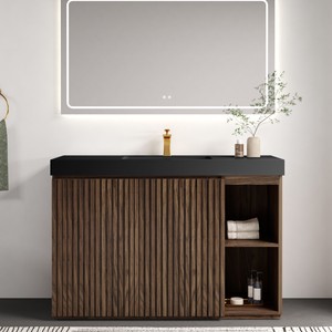 Meuble-lavabo <span class=keywords><strong>de</strong></span> <span class=keywords><strong>salle</strong></span> <span class=keywords><strong>de</strong></span> <span class=keywords><strong>bain</strong></span> Winston en noyer <span class=keywords><strong>de</strong></span> 48 po avec lavabo intégré en quartz noir pour <span class=keywords><strong>salle</strong></span> <span class=keywords><strong>de</strong></span> <span class=keywords><strong>bain</strong></span> moderne - Product Image 1