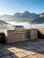Cuisine extérieure moderne en acier inoxydable robuste avec barbecue à gaz naturel 5 brûleurs - Station de cuisson pour jardin