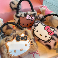 Sac à main mini en fourrure à imprimé léopard pour femme, sac à main en peluche mignon avec porte-clés pompon, petit sac bandoulière