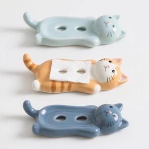 Porta spugna in ceramica per gatti-Kitty Design con fori di drenaggio, grazioso organizzatore lavello da cucina
