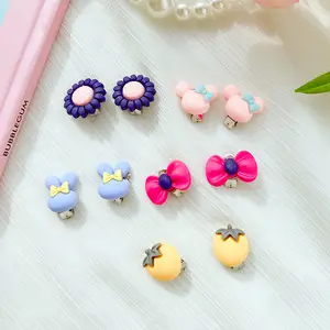 Woying Hot Selling Non-pierced Baby Colorful Crystal Flower Cartoon Fruit Resin Earring 10pcs Set Ear Clip For Girls