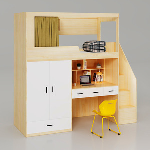 Bunk Bed With <b>Desk</b> Underneath Solid Wood Storage <b>Space</b> <b>Saving</b> Dormitory Bed For Students And Staff - Product Image 1