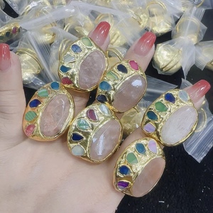BD-L2086 독특한 디자인 곰 발 labradorite 반지 선물 장미 석영 반지 고급 보석 녹색 aventurine 커프 반지 - Product Image 2