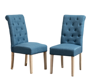 Solid Wood Tufted Parsons <b>Dining</b> <b>Chair</b>, Set of 2, Blue - Product Image 3